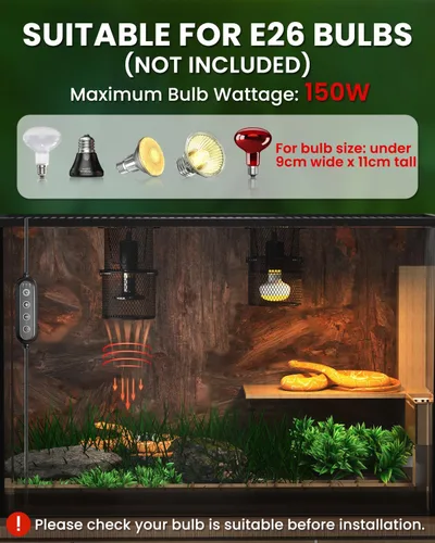 Vista 2 de GlowUp Soporte retráctil para lámpara de calor de reptiles, protector de emisor de calor de cerámica de 150 W con soporte anticalor, interruptor