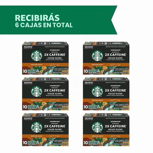 Vista 2 de Starbucks Cápsulas de café K-Cup, café de tostado medio con 2X cafeína mezcla de la casa para cafeteras Keurig, 100% arábica, 6 cajas