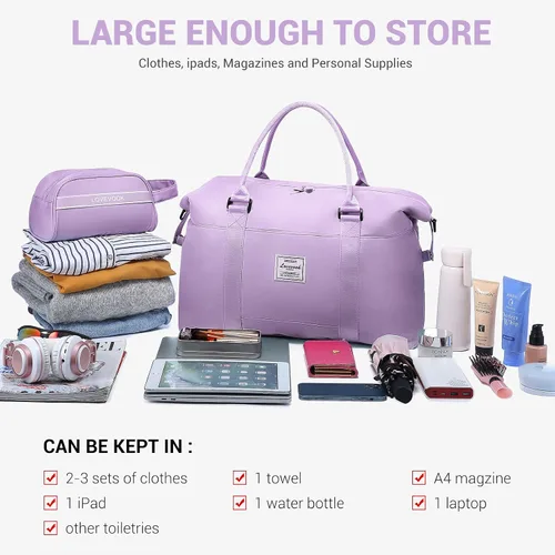 Vista 17 de LOVEVOOK Bolsa de fin de semana para mujer, bonita bolsa de viaje para gimnasio, bolsa de viaje con bolsa de artículos de tocador, bolsa