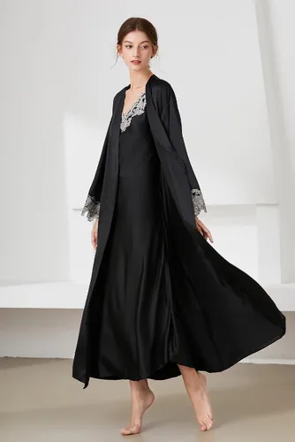 Vista 5 de Aivtalk Conjunto de 2 piezas de camisones y bata de satén para mujer, vestido sexy de seda