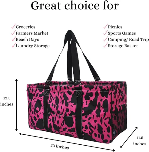 Vista 399 de NGIL Bolsa de comestibles reutilizable extra grande plegable de gran tamaño para comestibles, almacenamiento, picnic, playa, Estampado
