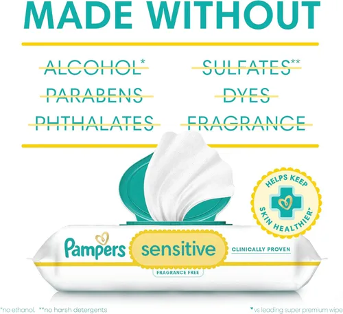 Vista 12 de PAMPERS Swaddlers 360 - Pañales con sistema de ajuste, talla 3, 156 unidades, con toallitas para bebé sensibles, 4 paquetes con tapa abatible