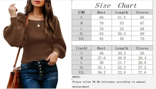 Vista 5 de Langwyqu Women's Sweaters Casual Long Lantern Sleeve Square Neck Ruffle Knit Pullovers Tops