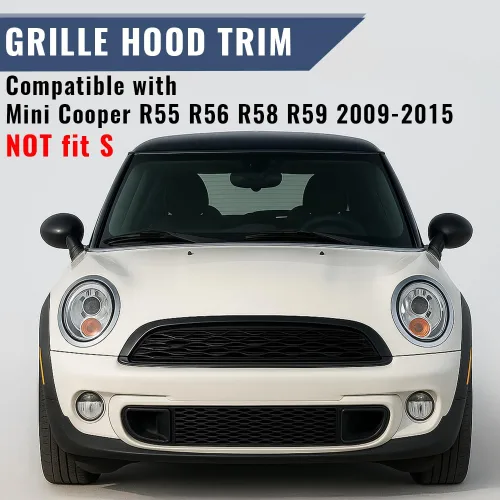 Vista 2 de PIT66 Moldura para capó de rejilla delantera, compatible con Mini Cooper 2007-2015 R55 R56 R58 R59 (no compatible con S), material ABS negro, OEM
