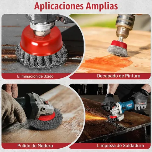Vista 6 de 9 Piezas Ruedas de Alambre para Amoladora Angular - 4 Pulgadas y 3 Pulgadas Cepillo de Alambre Anudado/Rizado para Amoladora, se Adapta a Amoladora