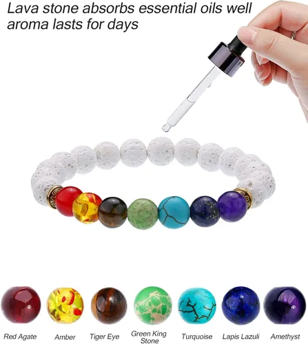 Vista 3 de 4 pulseras de chakras pulseras de aceite esencial para niños y hombres pulseras de piedra de lava cuentas de chakras pulseras de aromaterapia piedra
