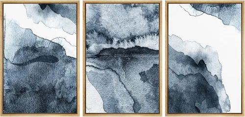 Vista 104 de NWT Lienzo enmarcado para pared, juego de arte en acuarela pastel, bosque de montaña oscura, naturaleza silvestre, ilustraciones de arte moderno