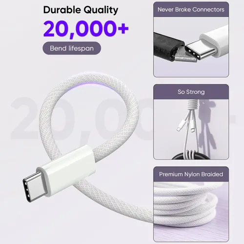 Vista 5 de 2 unidades de cable trenzado iPhone 17/16/15 Pro Max USB C a C, cargador Apple tipo C de 40 W PD de 4 puertos con enchufe de pared y cable trenzado