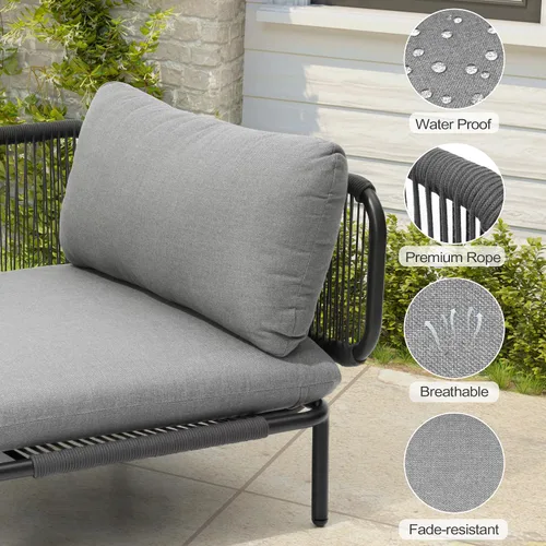 Vista 6 de Sofá modular moderno de 5 piezas para exteriores con mesa auxiliar, juego de conversación de patio de 31 pulgadas, resistente a la intemperie Gris