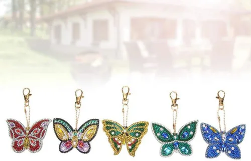 Vista 8 de EXCEART Llaveros de pintura con diamantes de imitación de mariposa bolso colgante para niñas y mujeres abalorio de teléfono 5 piezas