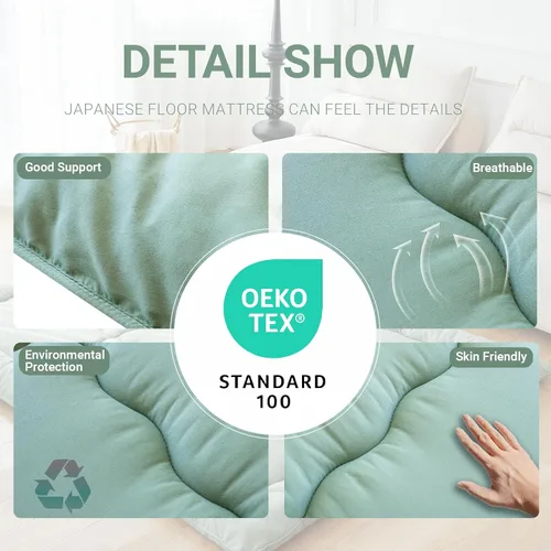 Vista 5 de Colchón japonés de suelo tipo futón, tamaño individual (39 x 80 pulgadas), colchón plegable de tatami, portátil, enrollable, para adultos, cama