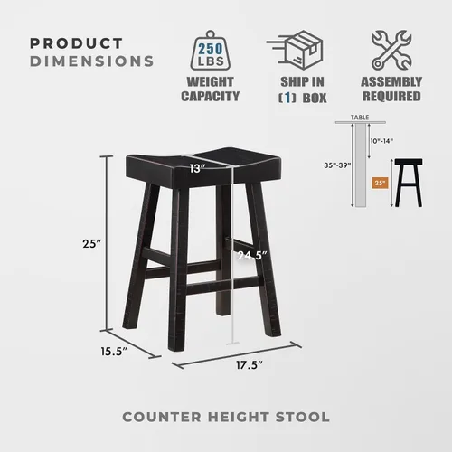 Vista 3 de Lexicon Juego de 2 Taburetes de Altura de Mostrador - Taburetes de Mostrador de Madera Maciza con Reposapiés, Sillas de Cocina sin Brazos para Isla