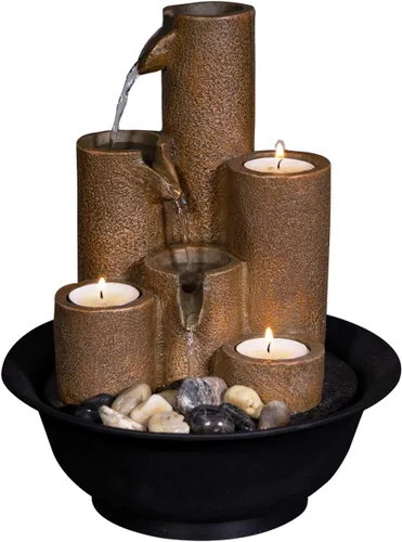 Vista 5 de Alpine Corporation WCT726 - Fuente de mesa escalonada, 9 pulgadas de largo x 7 pulgadas de ancho x 16 pulgadas de alto, fuente de mesa marrón, beige