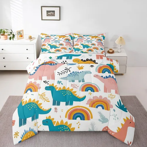 Vista 13 de Juego de ropa de cama tamaño individual para niñas y niños, juego de edredón de dibujos animados de animales y gatos, decoración de habitación