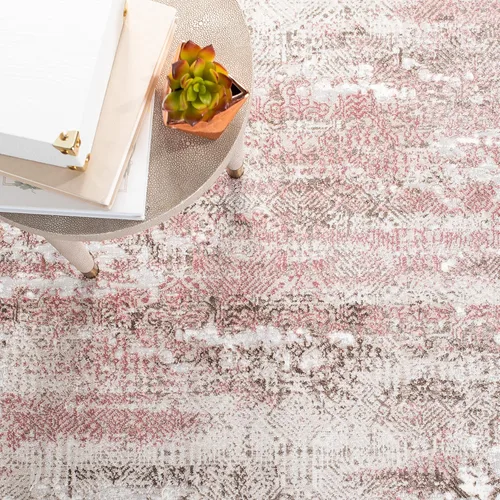 Vista 5 de SAFAVIEH Meadow Collection - Alfombra decorativa de 2 x 5 pies, beige y rosa, diseño abstracto moderno, no desprende pelusa y de fácil cuidado