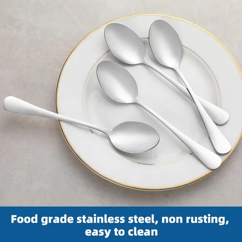Vista 3 de Juego de 8 cucharaditas, cubiertos de cucharas de acero inoxidable de grado alimenticio, cucharas de té, cucharas de postre duraderas, cuchara