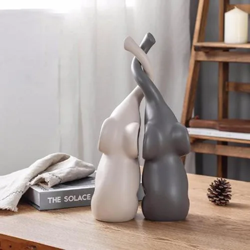 Vista 2 de Figuras de cerámica de elefante gris y blanco, arte de pie, artesanía para decoración del hogar, M