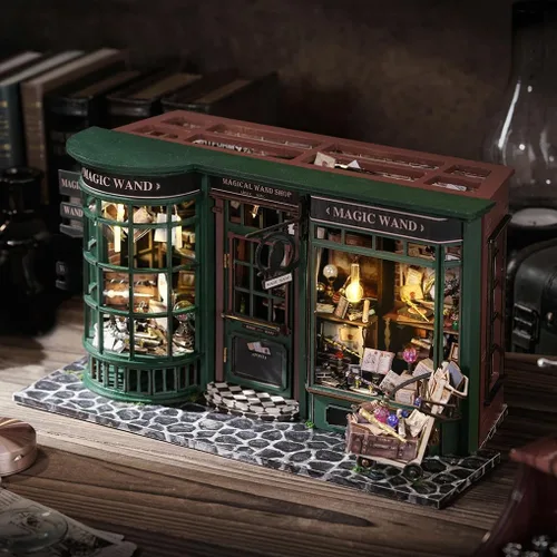 Vista 15 de Kit de casa en miniatura, pequeño restaurante japonés Sakura de madera 3D, kit de construcción de mini casa de muñecas con cubierta a prueba