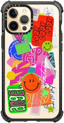 Vista 4 de CASETiFY Funda Ultra Impact para iPhone 12 Pro Max - Adhesivo Aries Moross, color negro transparente