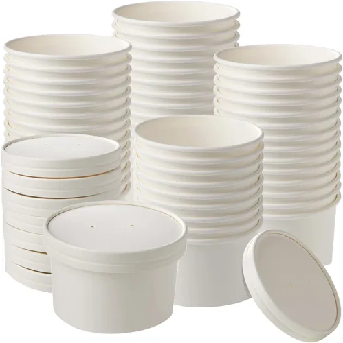 Vista 11 de Vasos de papel para helado con tapas de papel, tazas de papel para sopa caliente/fría con tapas (blanco) (40, 8 onzas)