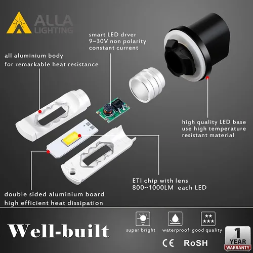 Vista 5 de Alla Lighting Bombillas LED antiniebla de 3800 lm 899 880, base PG13 superbrillante 884 885 887 893 H27 H32, ETI 56-SMD (amarillo dorado de 3000 K)