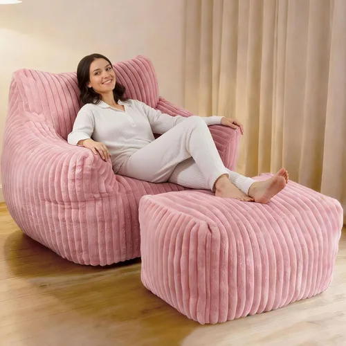 Vista 15 de Puf gigante de felpa de gran tamaño con reposabrazos Beige