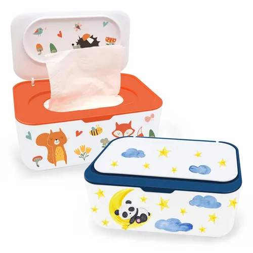 Vista 8 de Dispensador de toallitas para bebé, soporte para toallitas con tapa, contenedor de toallitas recargables con diseño de sellado, caja de toallitas