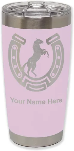 Vista 21 de LaserGram Vaso personalizado de 20 onzas, herradura con caballo (negro)