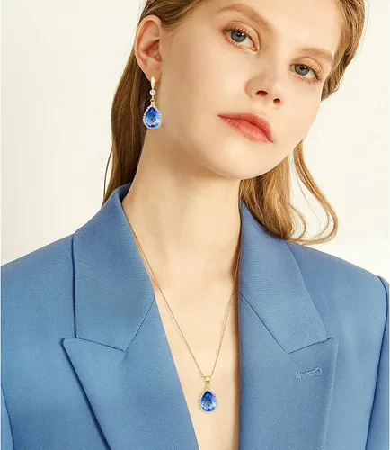 Vista 3 de Linawe Aretes colgantes de diamantes de imitación de cristal de diamantes de imitación de circonita cúbica colgantes, oro de 14 quilates y piedra