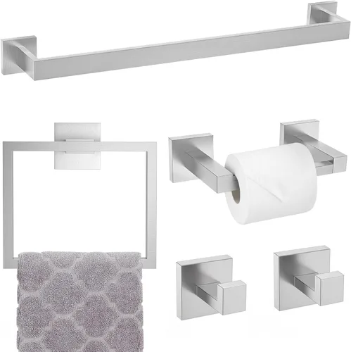 Vista 16 de Juego de Barras Portotoallas Negro Mate de 5 Piezas, Juego de Accesorios de Ferretería para Baño, Juego de Portotoallas Moderno de 23.6 Pulgadas