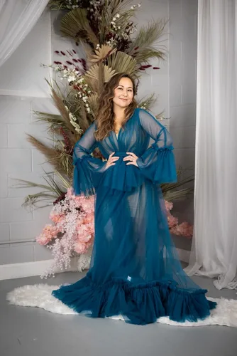 Vista 5 de Tianzhihe Bata de tul sexy larga ilusión sesión de fotos de maternidad lencería nupcial vestido camisón