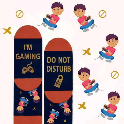 Vista 5 de Calcetines divertidos para videojuegos, calcetines novedosos para hombres, mujeres, adolescentes y niños, calcetines de vestir de algodón, regalo