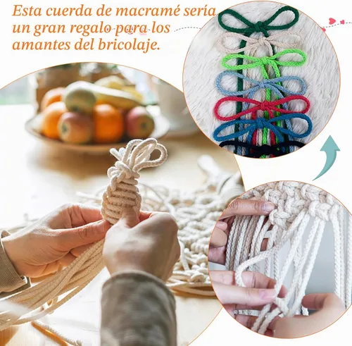Vista 6 de JeogYong Cuerda trenzada de macramé de 0.197 in x 295 pies, cuerda de algodón trenzada natural de 8 hebras, cuerda de macramé de colores para colgar