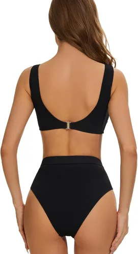 Vista 4 de iSwaves Traje de baño deportivo de dos piezas con cuello en U para mujer