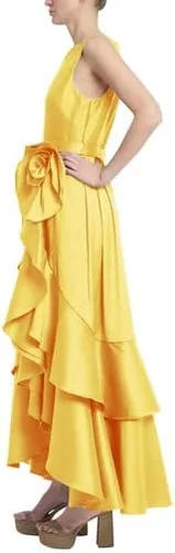 Vista 3 de Badgley Mischka Vestido con volantes en cascada con detalle de roseta