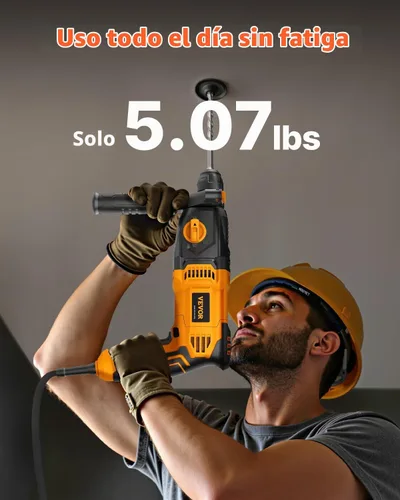 Vista 6 de VEVOR Taladro de martillo rotatorio SDS-Plus de 1 pulgada, taladros con cable de 8 amperios, martillos cinceladores resistentes con embrague