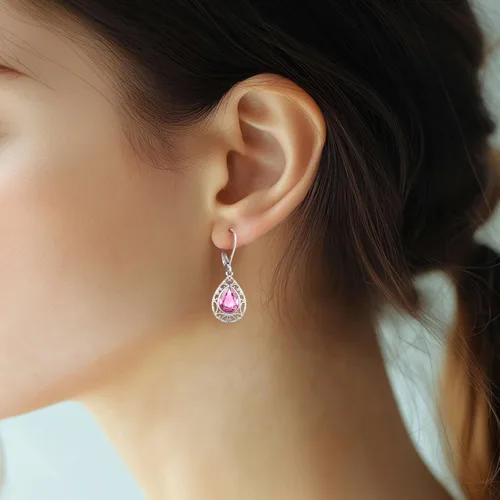 Vista 313 de Aretes colgantes de plata de ley con diseño de árbol de la vida, flor, abeja, animales, gato, colibrí, piedra lunar, turquesa, aretes con cierre