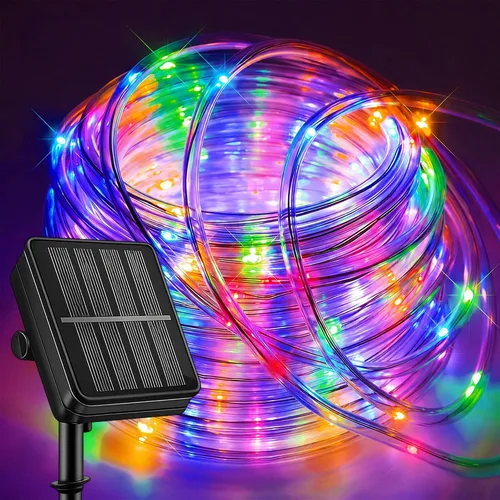 Vista 16 de LairtPOW Cuerda de luz solar impermeable IP65 de 39 pies, 100 luces LED para exteriores, luces solares para exteriores, para fiestas, jardín, patio