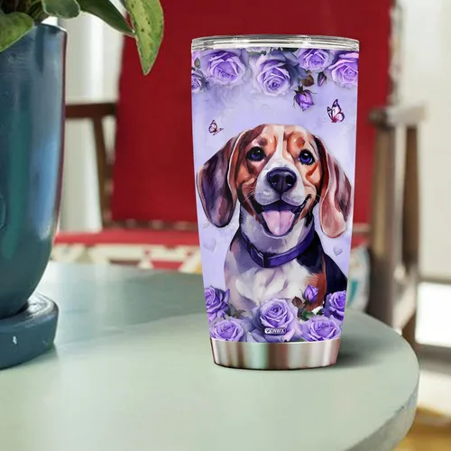 Vista 4 de Regalos personalizados de Beagle para mujeres, esposa, hija, mamá, niña, vaso de acero inoxidable aislado de 20 onzas, taza de viaje, taza de café