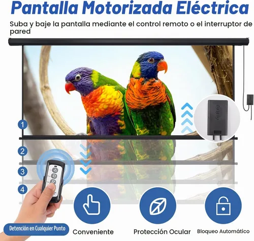 Vista 5 de Pantalla de proyector motorizada desplegable de 100 pulgadas 16:9 HD, pantalla de proyector automática con control remoto, pantalla de proyección