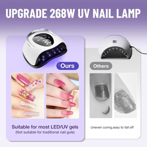 Vista 3 de LadyMisty Lámpara de uñas LED UV de 268 W, luz UV mejorada 2026 para uñas de gel con 57 cuentas, secadora de uñas con 4 ajustes de temporizador