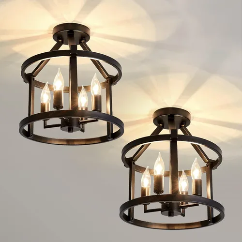 Vista 11 de UOFUS Lámpara de techo negra de 6 luces de metal para comedor, moderna, industrial, semiempotrada, para cocina, isla, dormitorio, entrada, pasillo