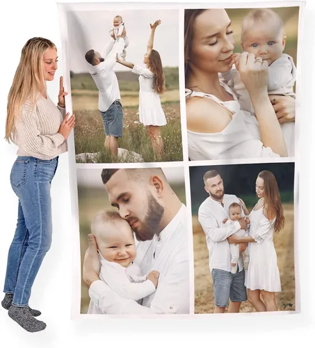 Vista 11 de FrameStory Manta personalizada con fotos y texto, totalmente personalizable con tus fotos y mensajes, manta de forro polar suave y suave, 30 x 40
