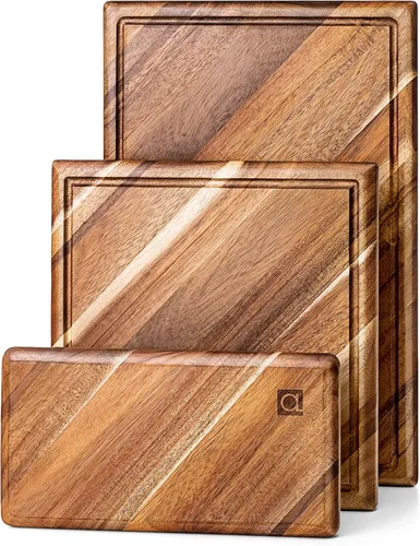 Vista 8 de Chorus - Juego de tablas de cortar de madera con ranura para jugo (3 piezas) - Tablas de cortar de madera de acacia, tabla de cortar para carne