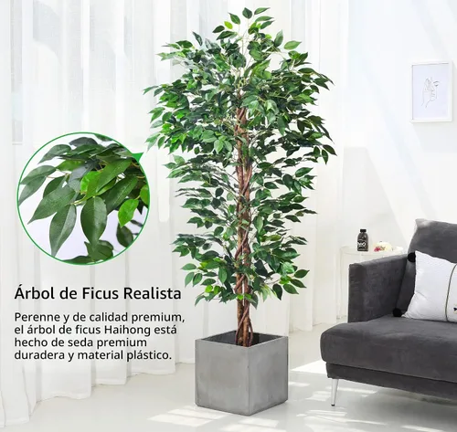 Vista 2 de HAIHONG Árbol de Ficus Artificial de 5 Pies, Plantas de Seda Artificial con Maceta de Vivero de Plástico Resistente, Árboles de Ficus Artificiales