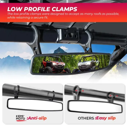 Vista 4 de KEMIMOTO Espejo retrovisor UTV, espejo retrovisor convexo central de 15" para UTV de carreras con abrazaderas de 3/4 1.75" o 2" Compatible