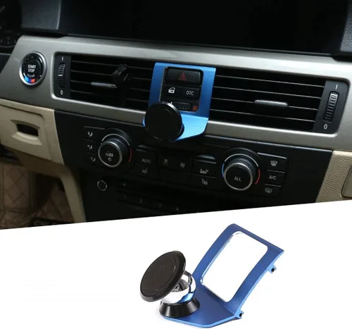 Vista 9 de Soporte de teléfono móvil de ventilación de aire de consola central de automóvil de aleación de aluminio para BMW Serie 3 E90 E92 2005-2012 Negro