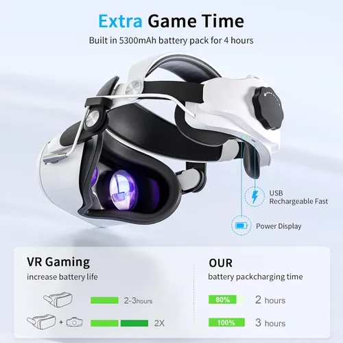 Vista 5 de Correa de cabeza de batería para Oculus Quest 2 y estuche rígido (negro)