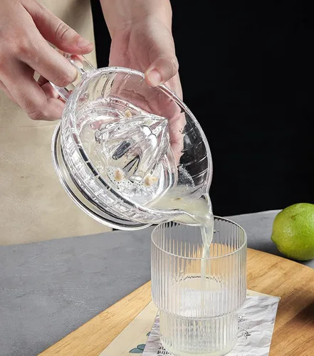 Vista 5 de Exprimidor de cítricos con mango y boquilla de vertido, exprimidor manual de vidrio para limón pequeño y naranja pequeña