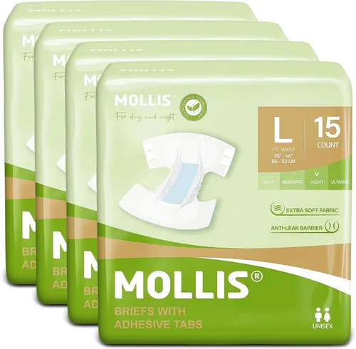 Vista 7 de MOLLIS Pañales para adultos para mujeres y hombres, calzoncillos desechables unisex para incontinencia con pestañas, control de olores, talla S, 15